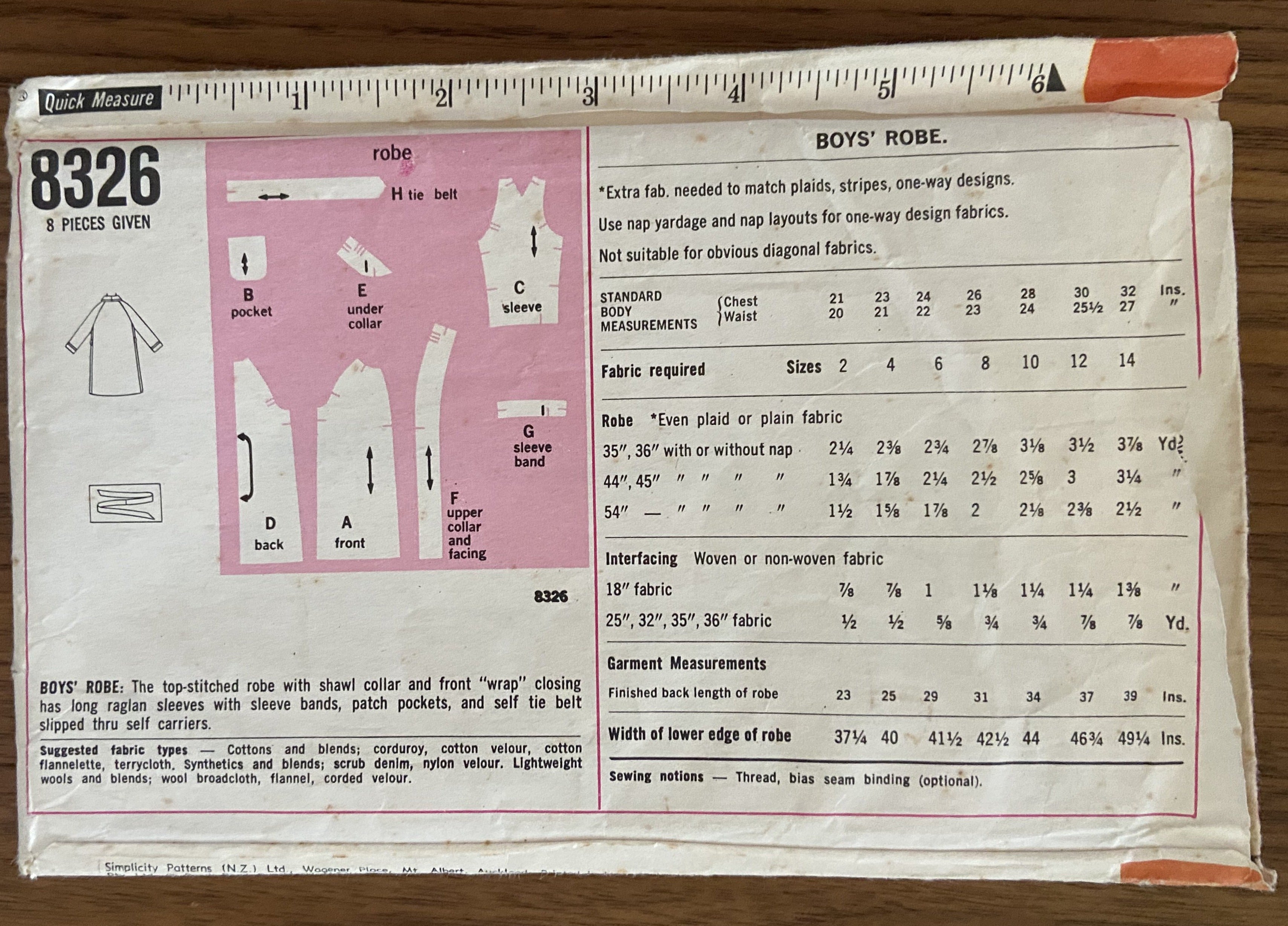 Simplicity 8326 vintage 1960s boy's robe sewing pattern