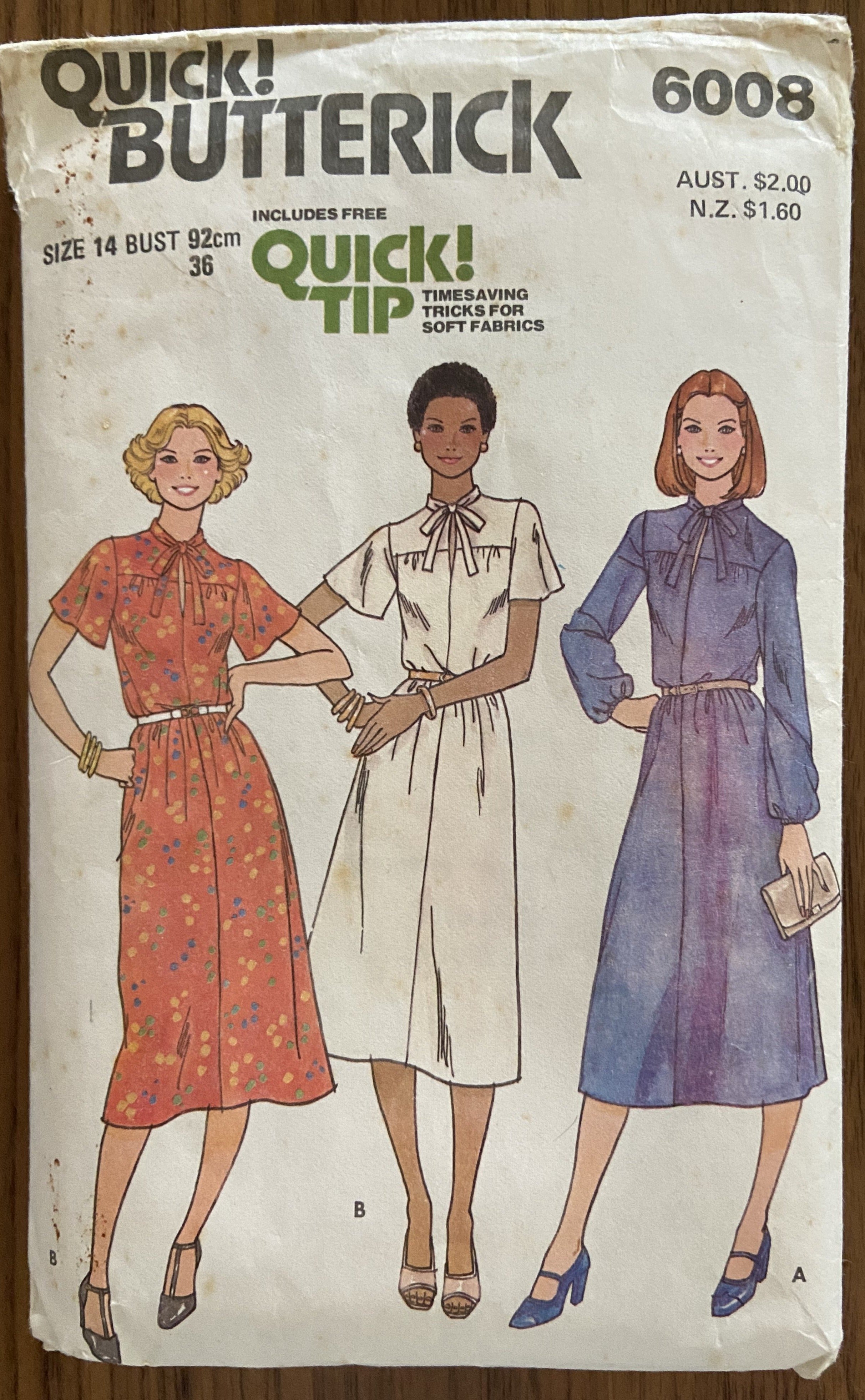 Butterick 6008 vintage 1980s dress pattern. Bust 36 inches