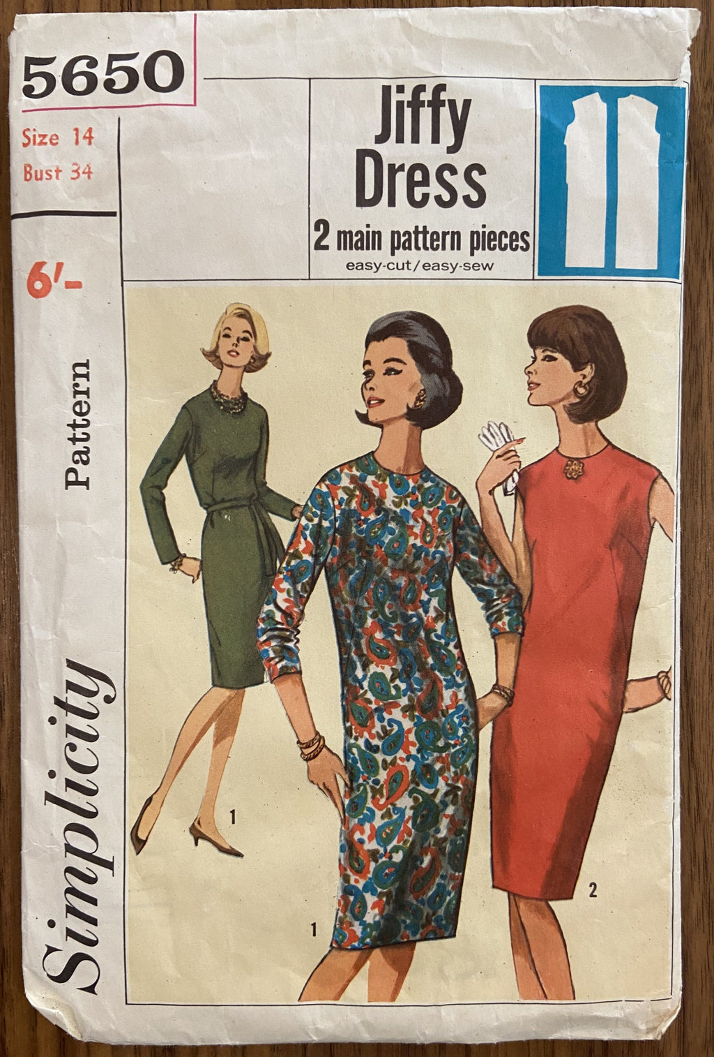 Simplicity 5650 vintage 1960s dress pattern - wounded