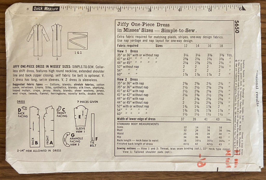Simplicity 5650 vintage 1960s dress pattern - wounded