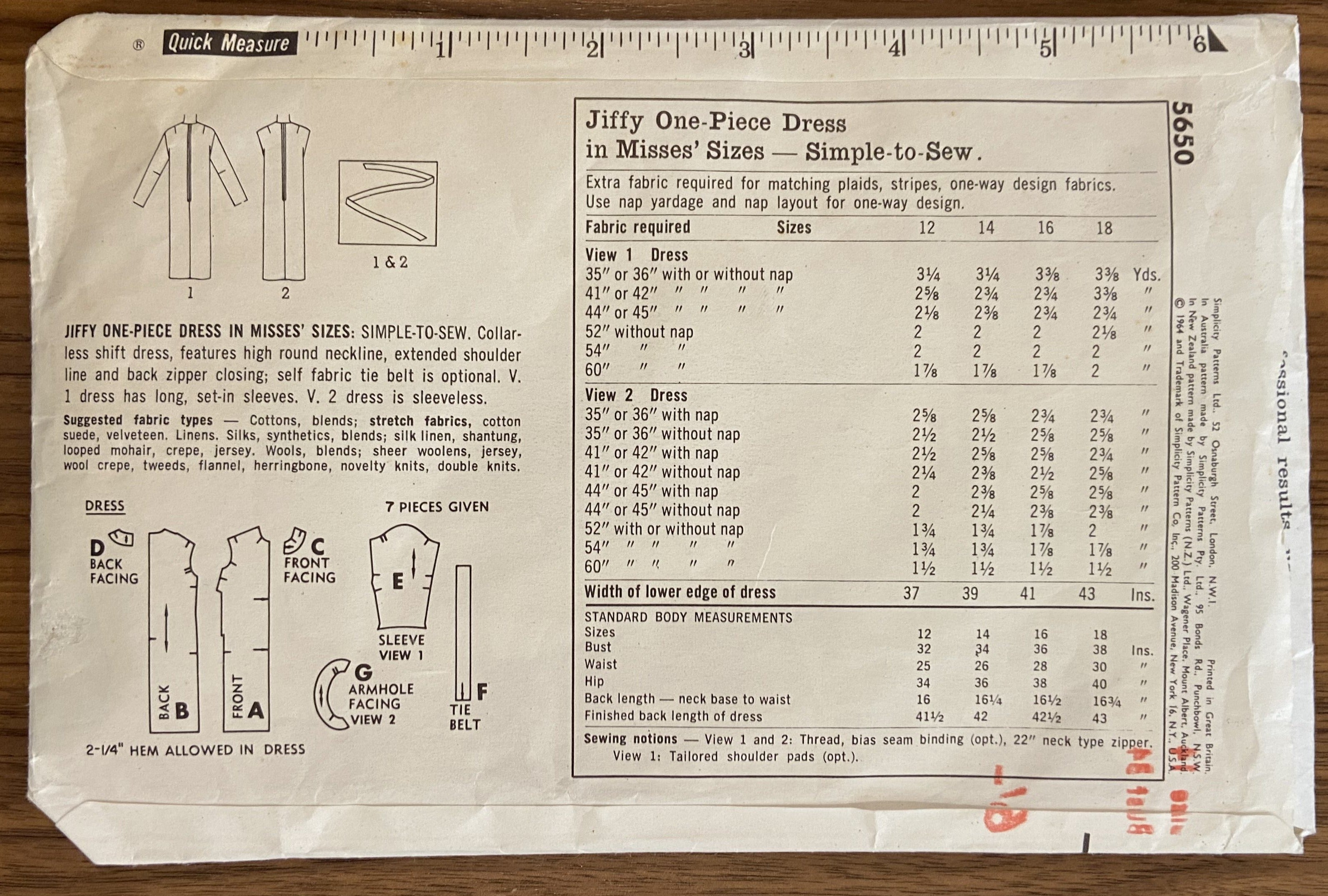 Simplicity 5650 vintage 1960s dress pattern - wounded