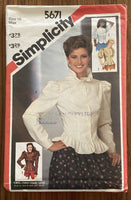 Simplicity 5671 intage 1980s top sewing pattern