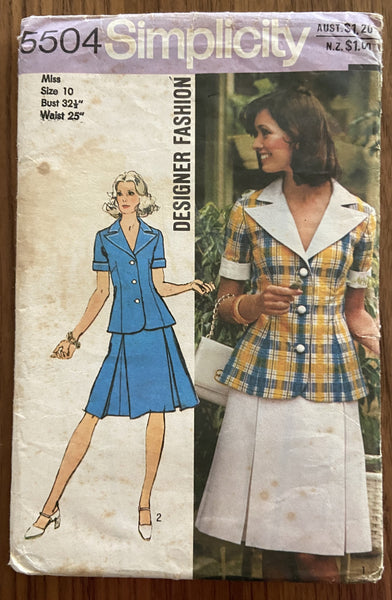 Simplicity 5504 vintage 1970s skirt and top pattern