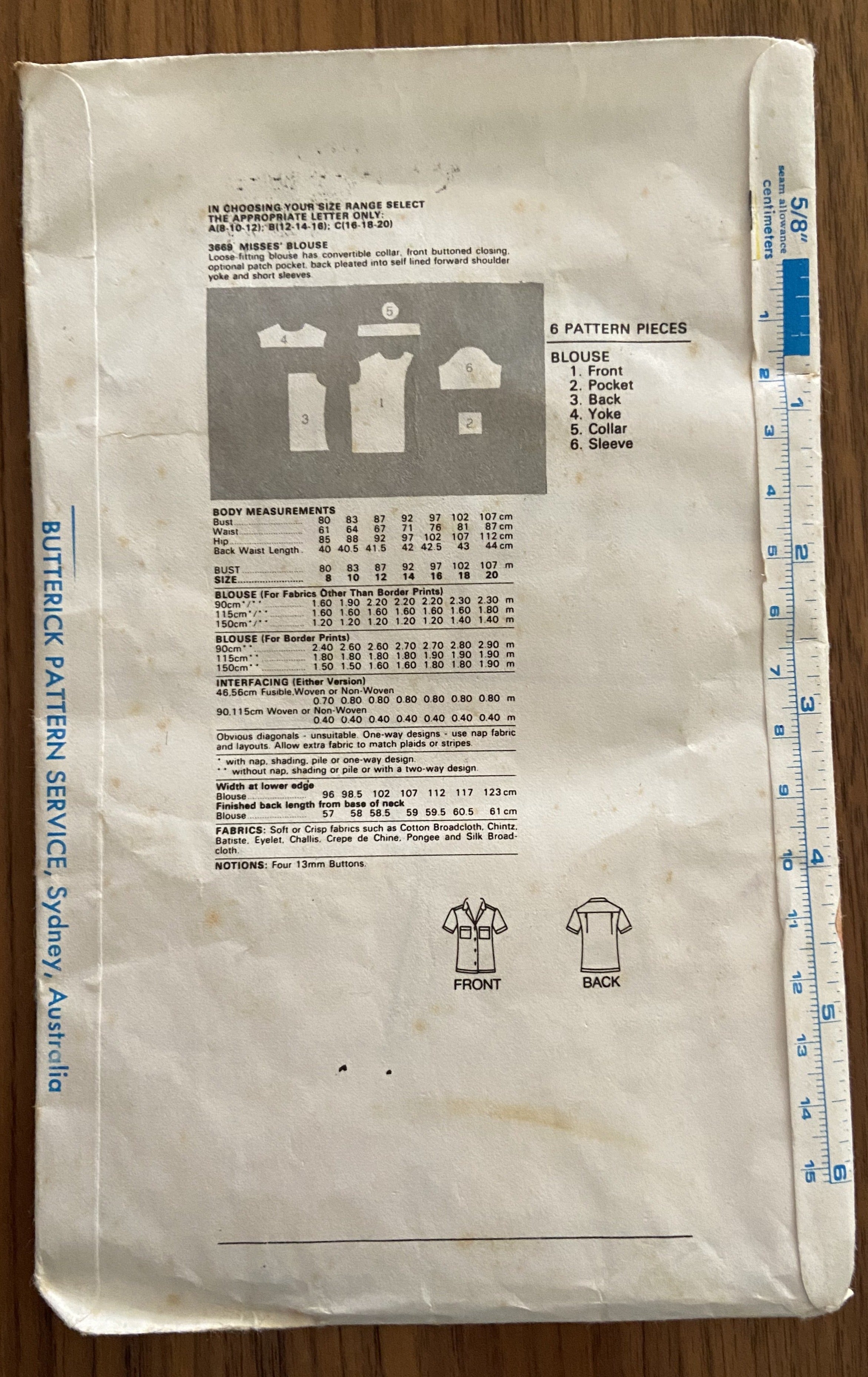 Butterick 3669 vintage 1970s blouse sewing pattern