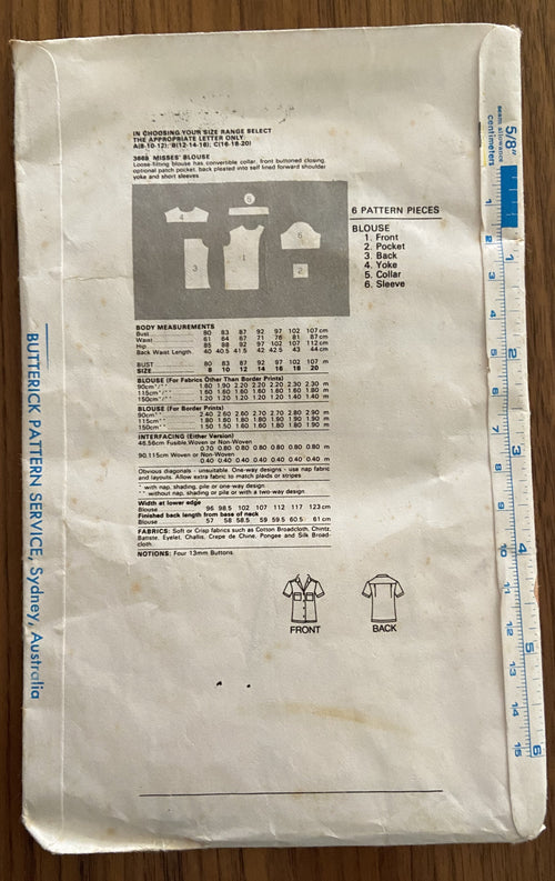 Butterick 3669 vintage 1970s blouse sewing pattern