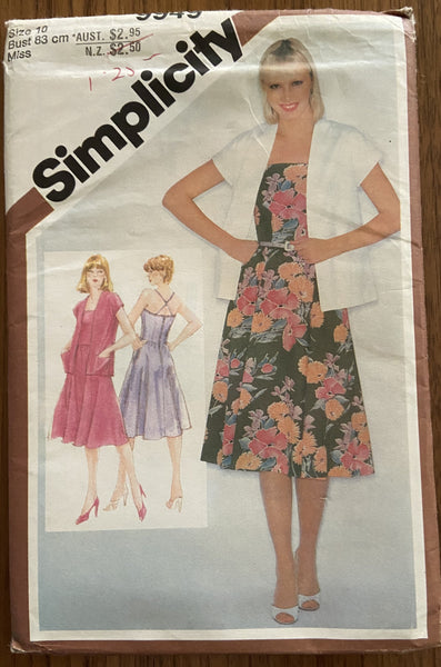 Simplicity 9949 vintage 1980s dress pattern Bust 32 1/2 iches