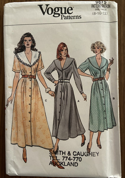 Vogue 9875 Vintage 1980s dress pattern size 10 Bust 32 1/2 inches