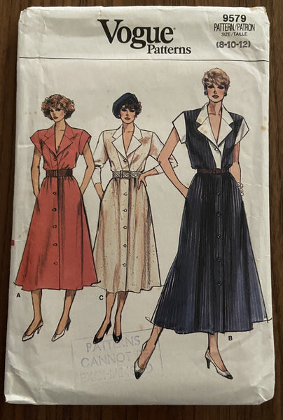Vogue 9579 vintage 1980s dress sewing pattern But 31 1/2, 32 1/2, 34 inches