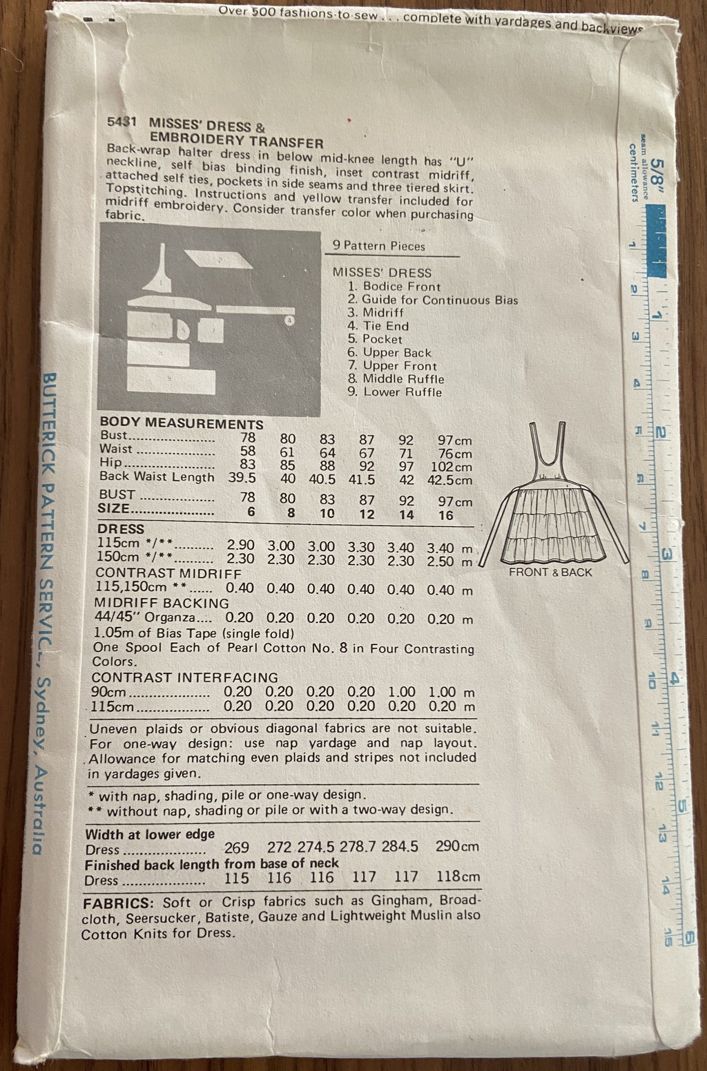 Butterick 5431 vintage 1970s dress pattern