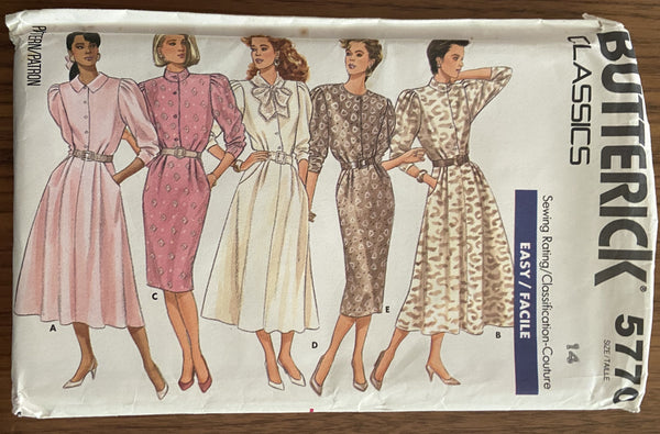Butterick 5770 vintage 1980s dress sewing pattern size 14