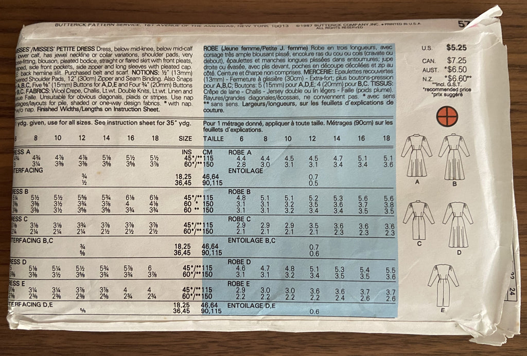 Butterick 5770 vintage 1980s dress sewing pattern size 14