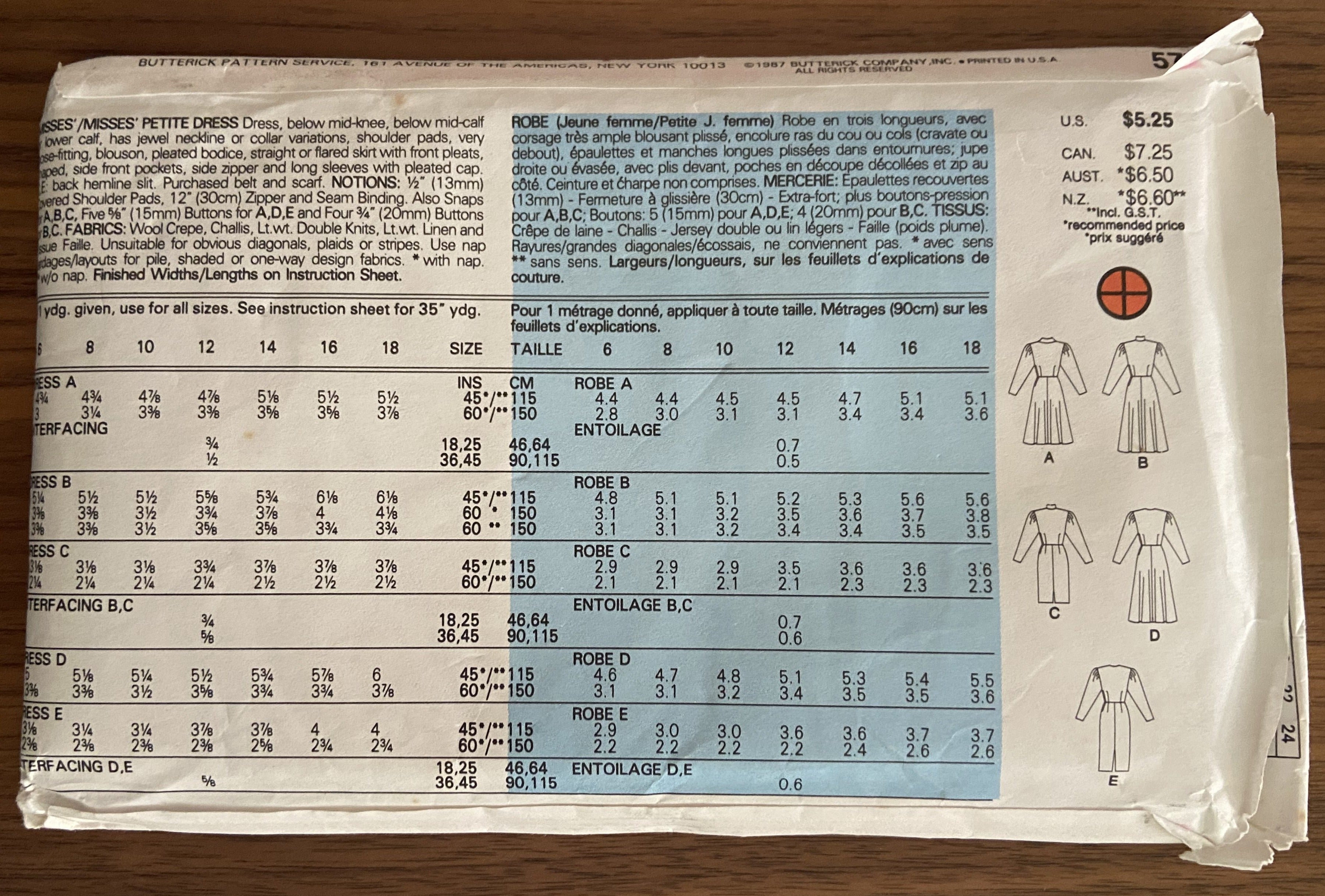 Butterick 5770 vintage 1980s dress sewing pattern size 14