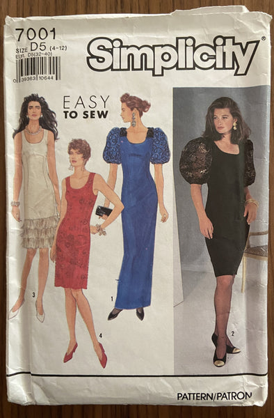 Simplicity 7001 vintage 1990s dress sewing pattern Bust 29 1/2 to 34 inches