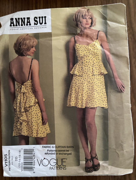 Vogue v1105 Vogue American Designer Anna Sui dress pattern from 2008 Bust 34, 36, 38, 40 inches
