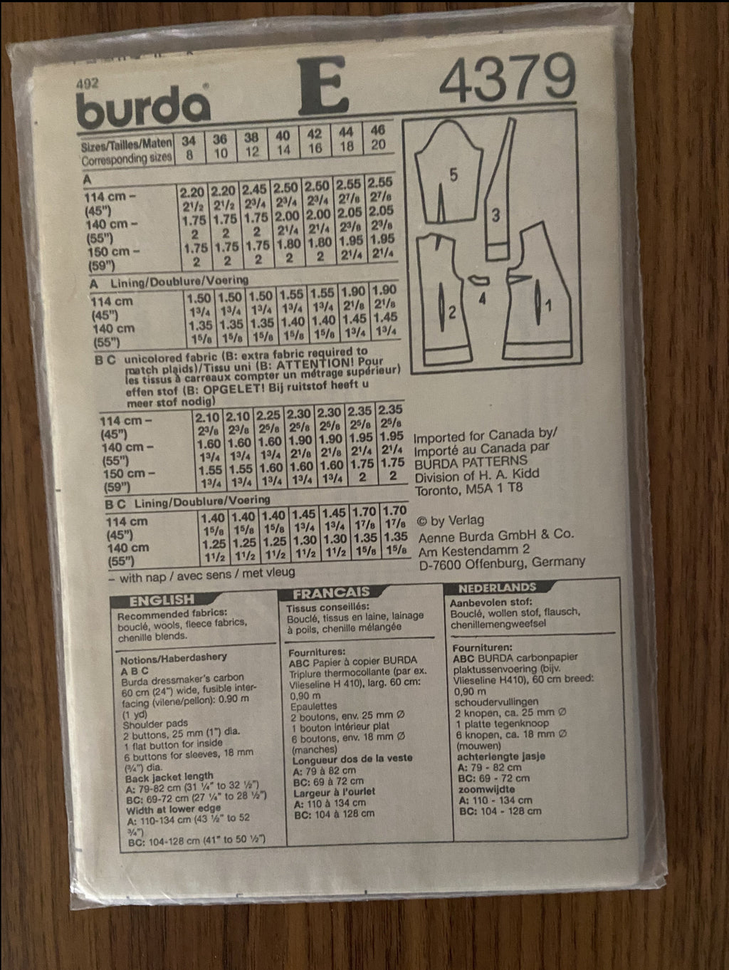 Burda 4379 Vintage 1980s  jacket pattern