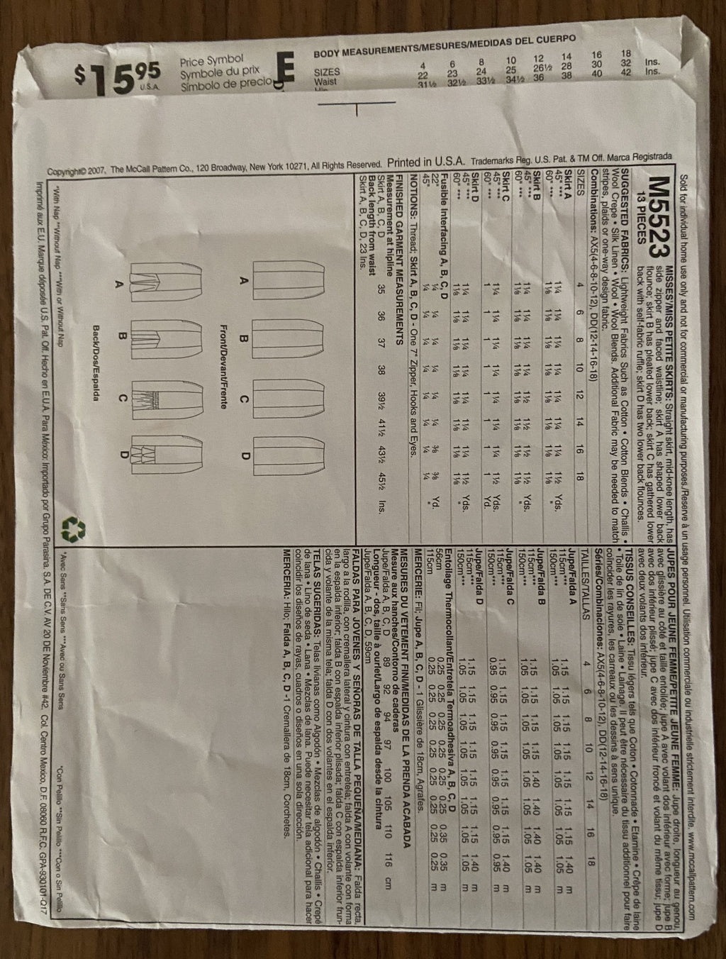 McCall's M5523 skirts sewing pattern