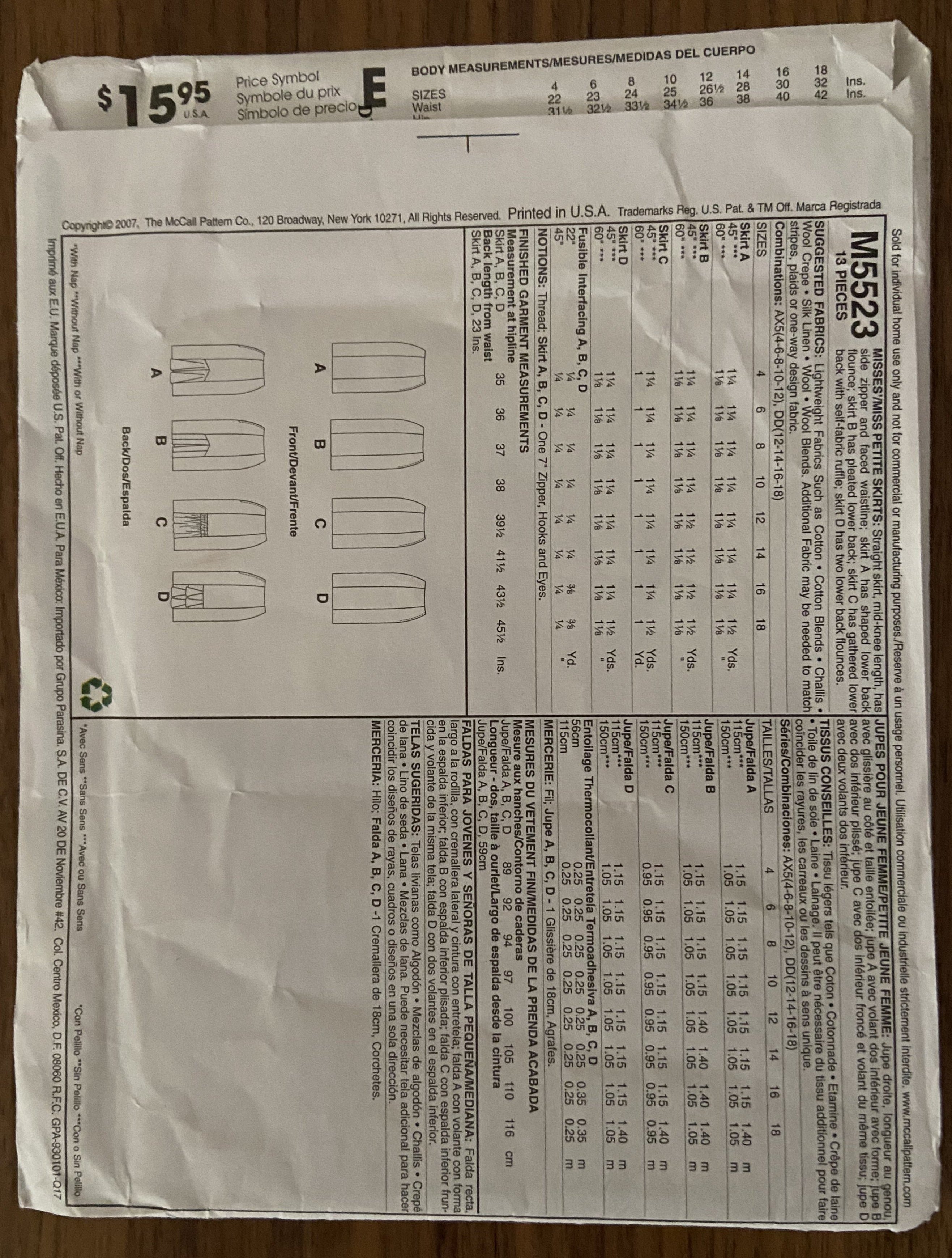 McCall's M5523 skirts sewing pattern