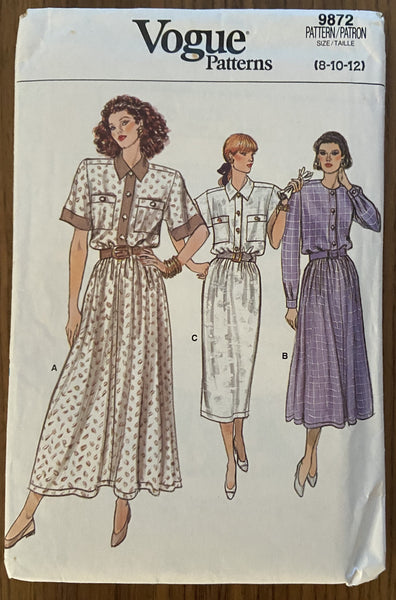 Vogue 9872 vintage 1980s dress pattern Bust 31 1/2, 32 1/2 inches