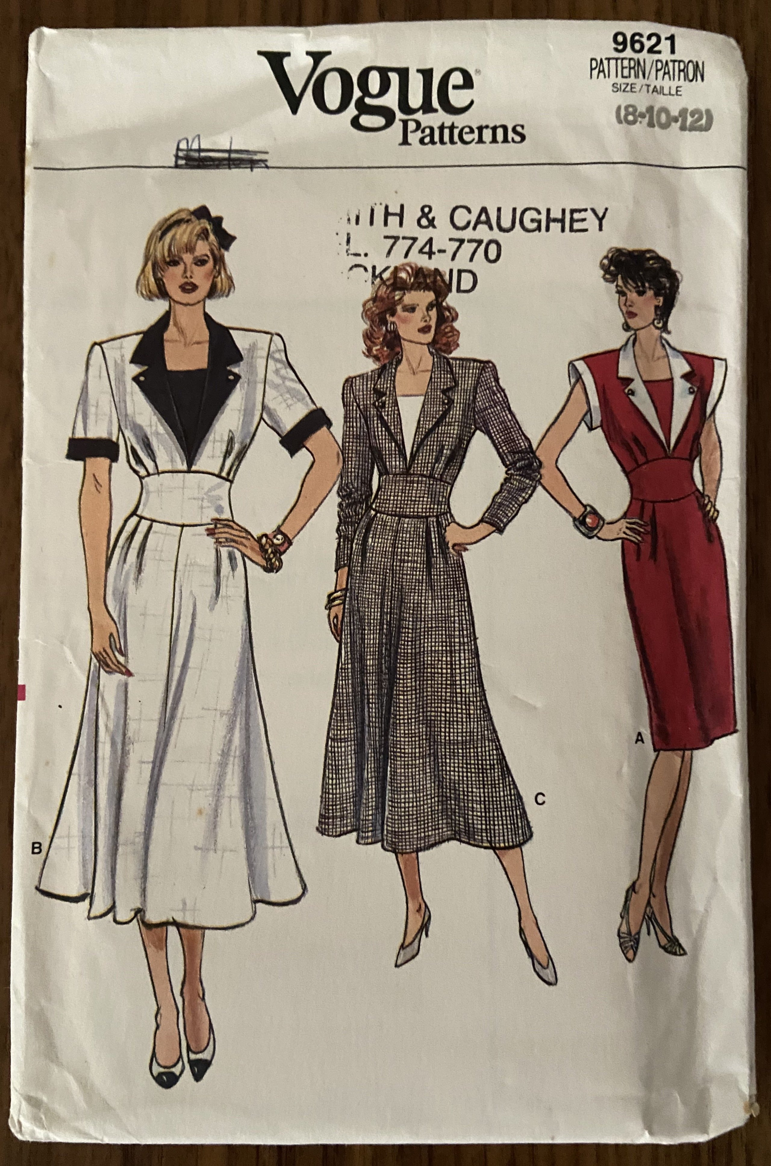 Vogue 9621 vintage 1980s dress sewing pattern Bust 31 1/2, 32 1/2 inches