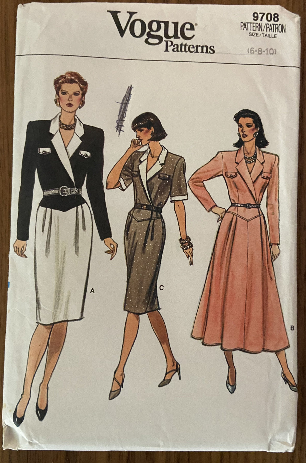 Vogue 9708 vintage 1980s dress pattern Bust 30 1/2, 31 1/2, 32 1/2 inches