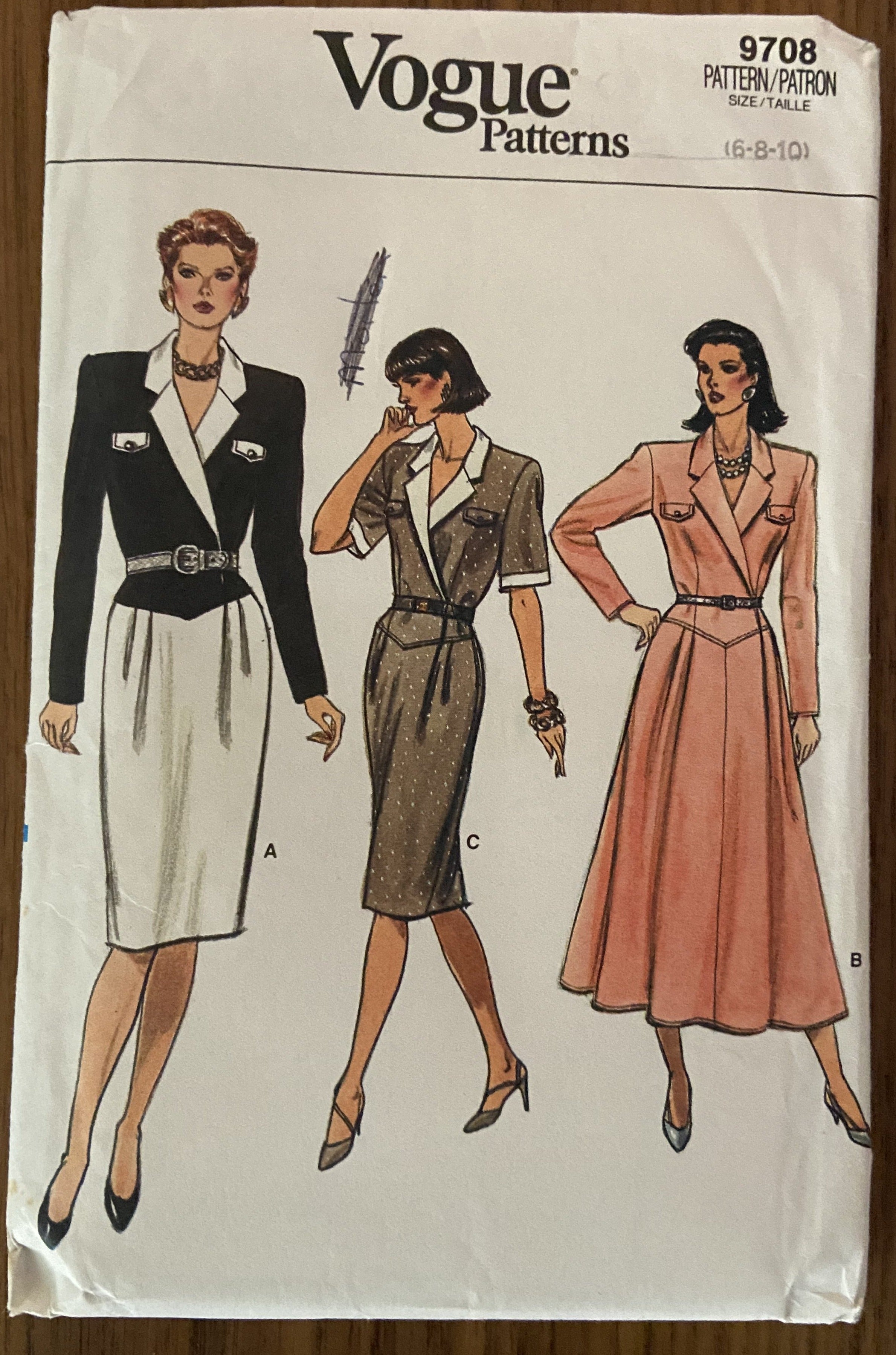 Vogue 9708 vintage 1980s dress pattern Bust 30 1/2, 31 1/2, 32 1/2 inches