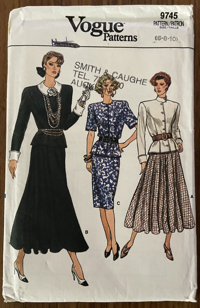 Vogue 9745 vintage 1980s skirt and top sewing pattern Bust 30 1/2, 31 1/2, 32 1/2 inches