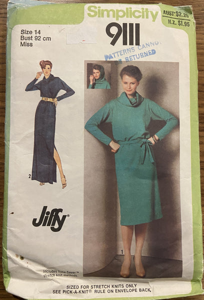Simplicity 9111 vintage 1970s dress sewing pattern