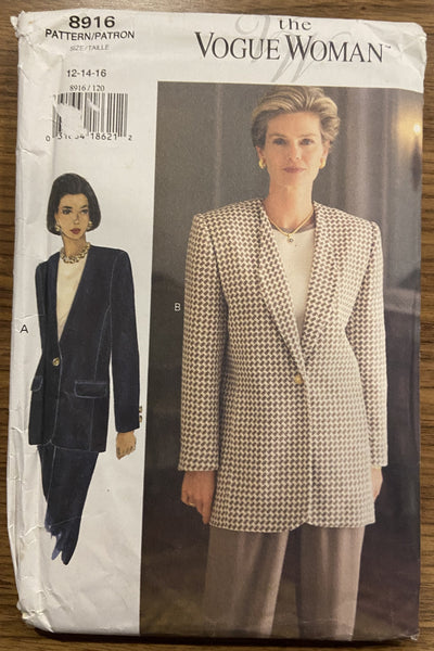 Vogue 8916 vintage 1990s jacket sewing pattern Bust 34, 36, 38 inches