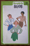 Simplicity 8698 vintage 1970s blouse and tie sewing pattern