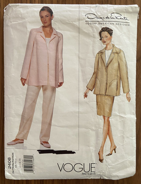 Vogue 2408 Oscar de la Renta American Designer jacket, skirt and pants sewing pattern Bust 34, 36, 38 inches