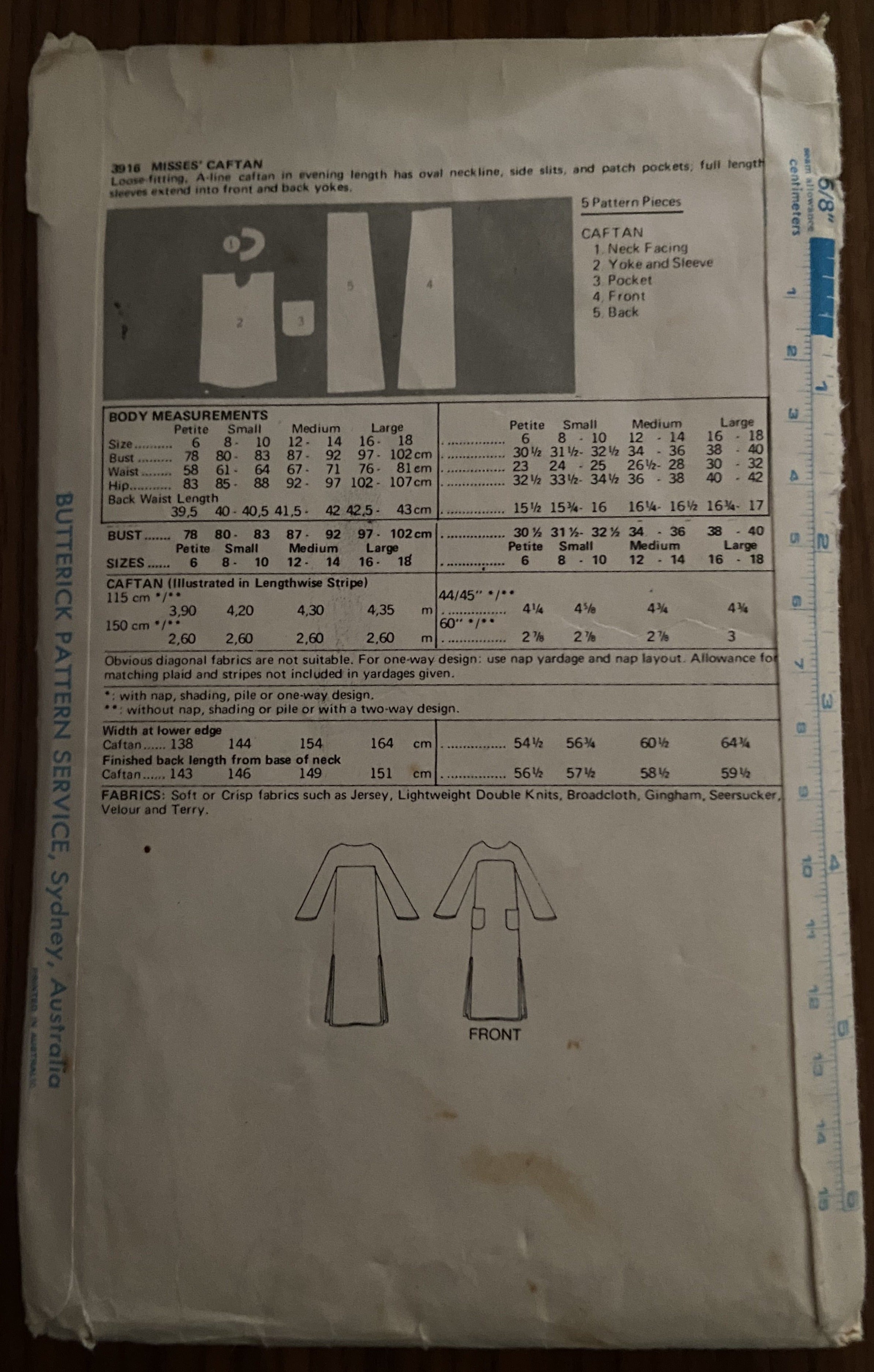 Butterick 3916 sew and go vintage 1970s caftan sewing pattern