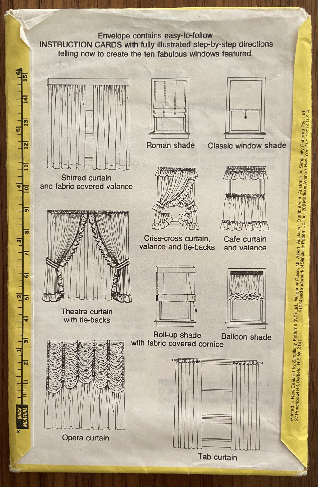Simplicity 118 vintage 1980s window treatments instruction cards.