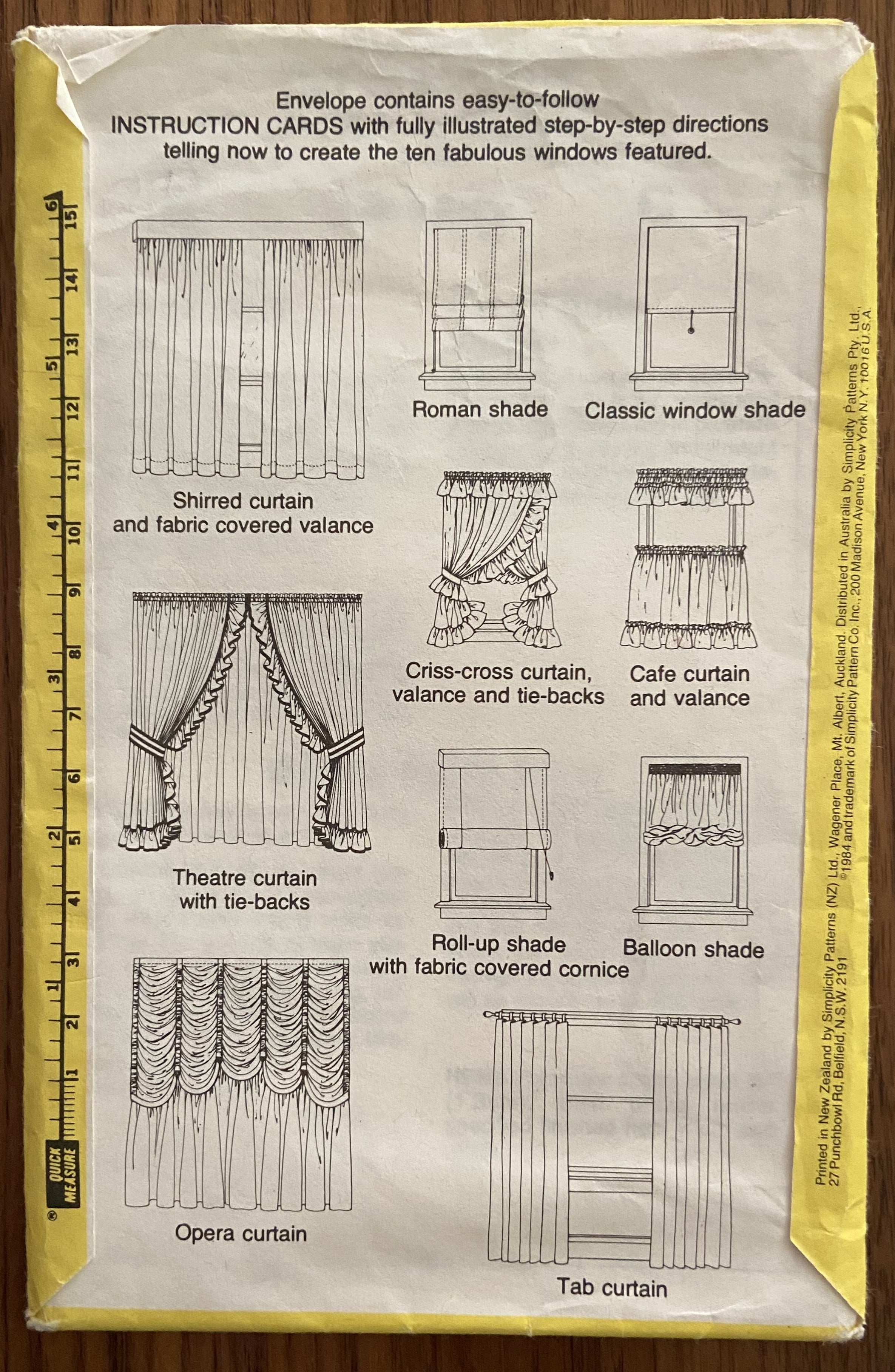 Simplicity 118 vintage 1980s window treatments instruction cards.
