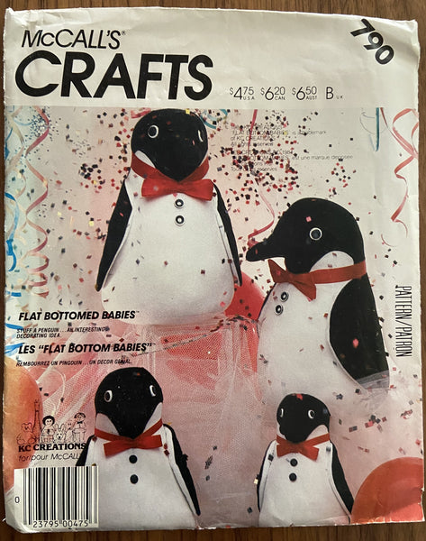 McCall's crafts 790 set of flat bottomed penguins soft toys sewing pattern.