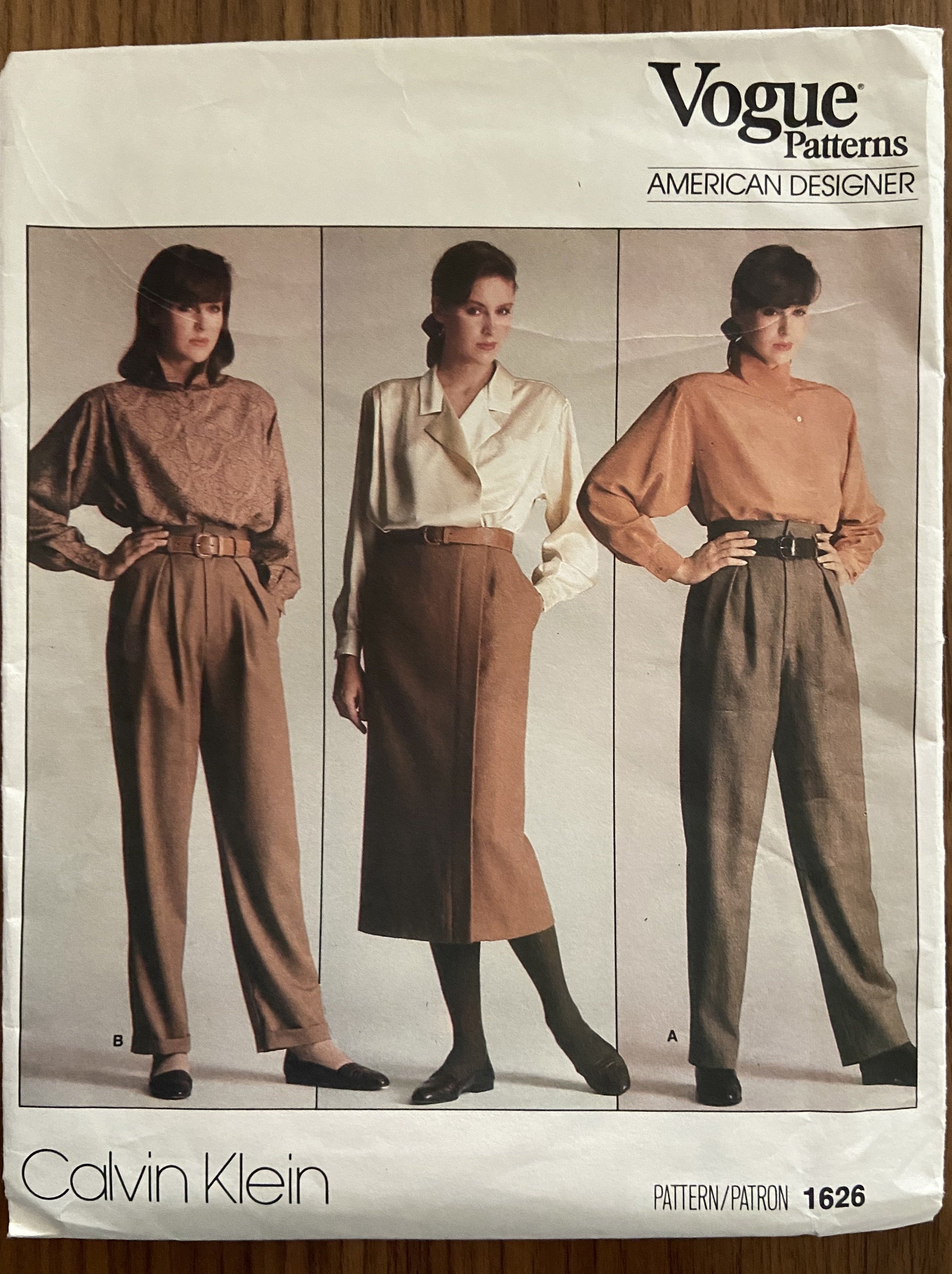 Vogue 1626 vintage 1980s designer Calvin Klein skirt and pants sewing pattern