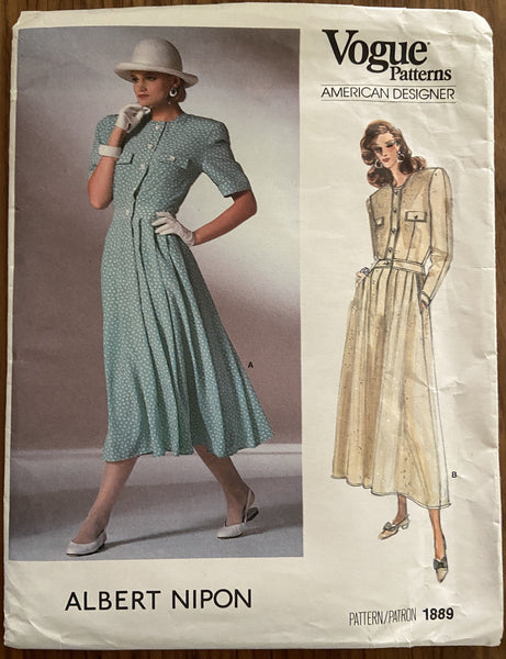 Vogue 1889 vintage 1980s Vogue American Designer Albert Nippon dress sewing pattern Bust 34 inches