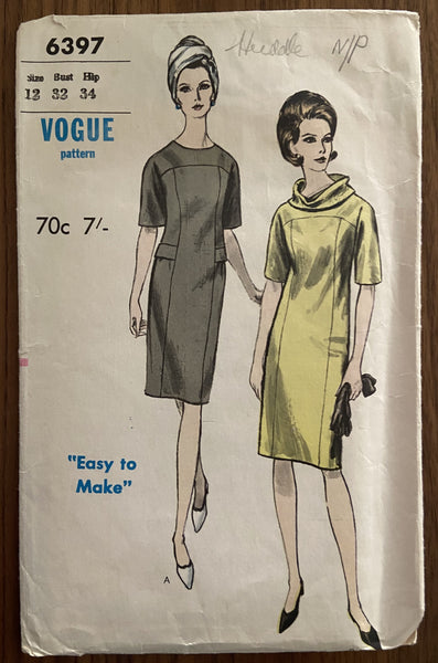 Vogue 6397 vintage 1960s dress sewing pattern Bust 32 inches