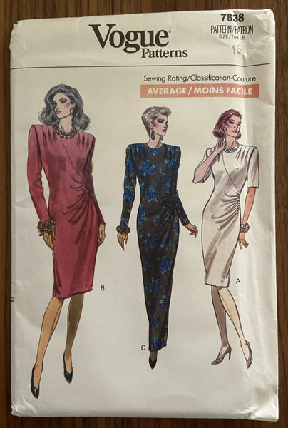 Vogue 7638 vintage 1980s dress sewing pattern Bust 38 inches