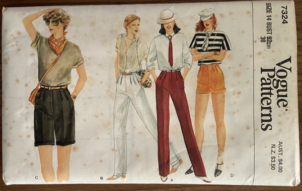 Vogue 7324 vintage 1970s pants and shorts pattern