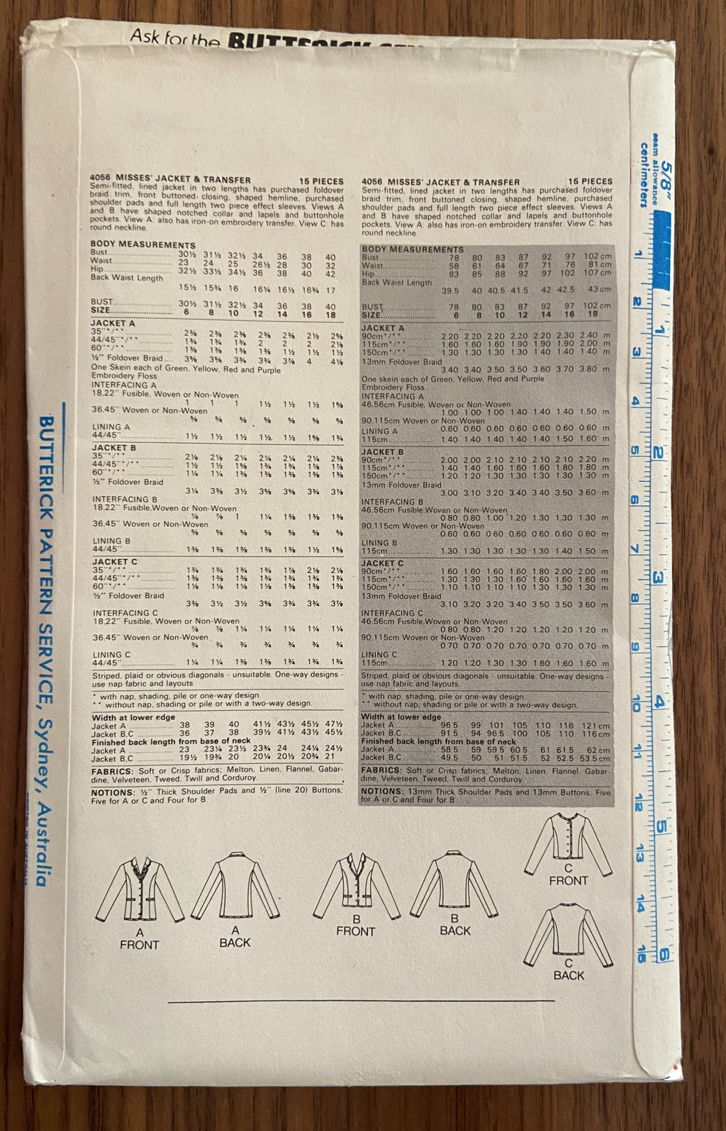 Butterick 4056 vintage 1980s jacket pattern