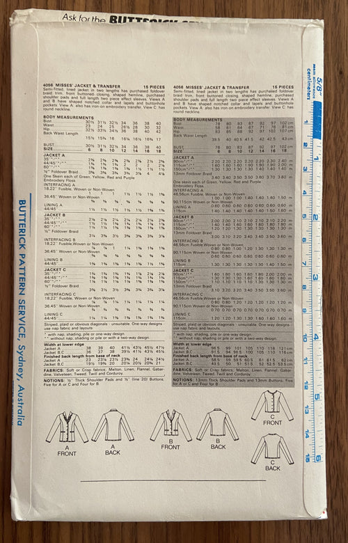 Butterick 4056 vintage 1980s jacket pattern