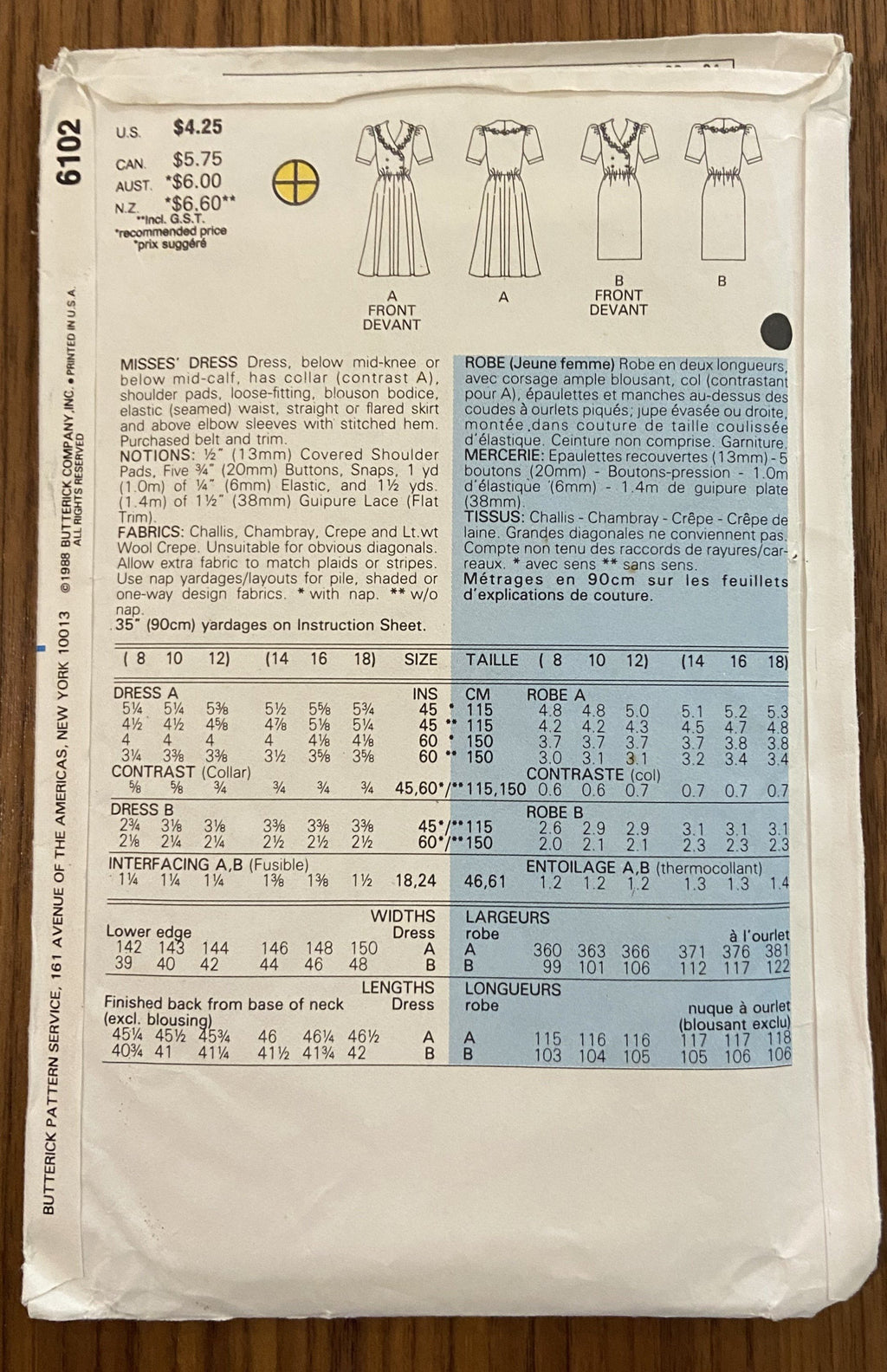 Copy of Butterick 6102 vintage 1980s dress pattern
