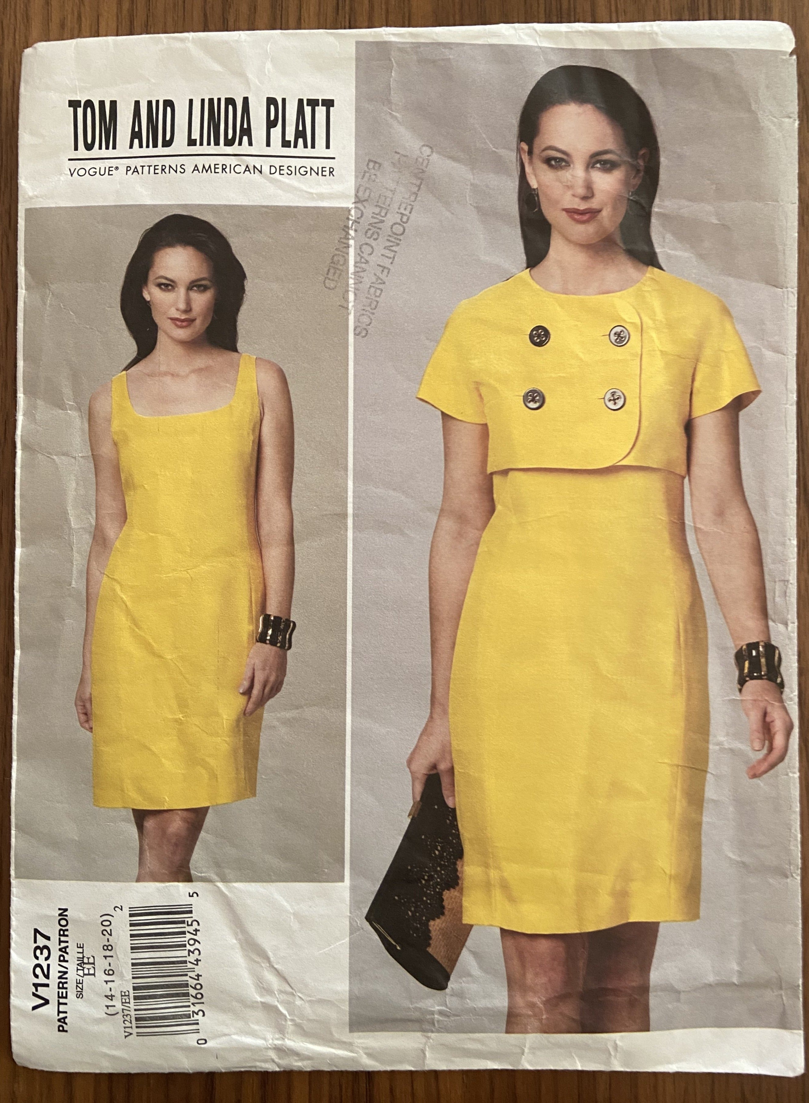Vogue American Designer v1237 Tom and Linda Platt dress and cropped jacket sewing pattern Bust 36 to 42 inches