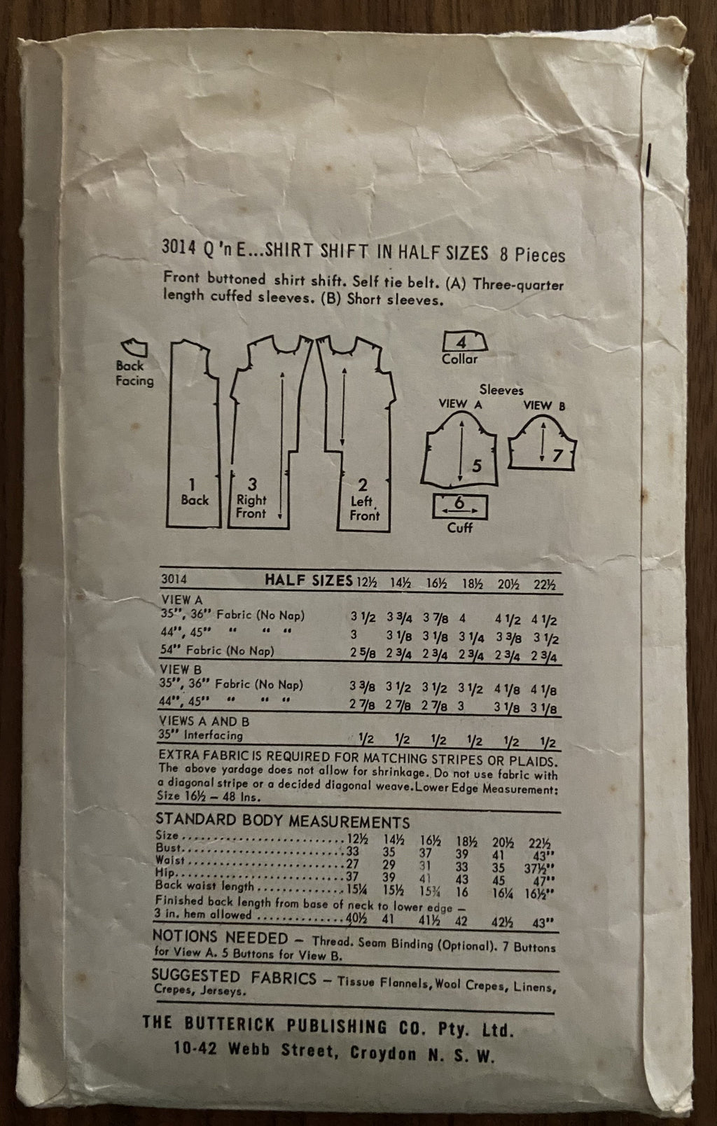 Butterick 3014 vintage 1960s shirt  dress pattern