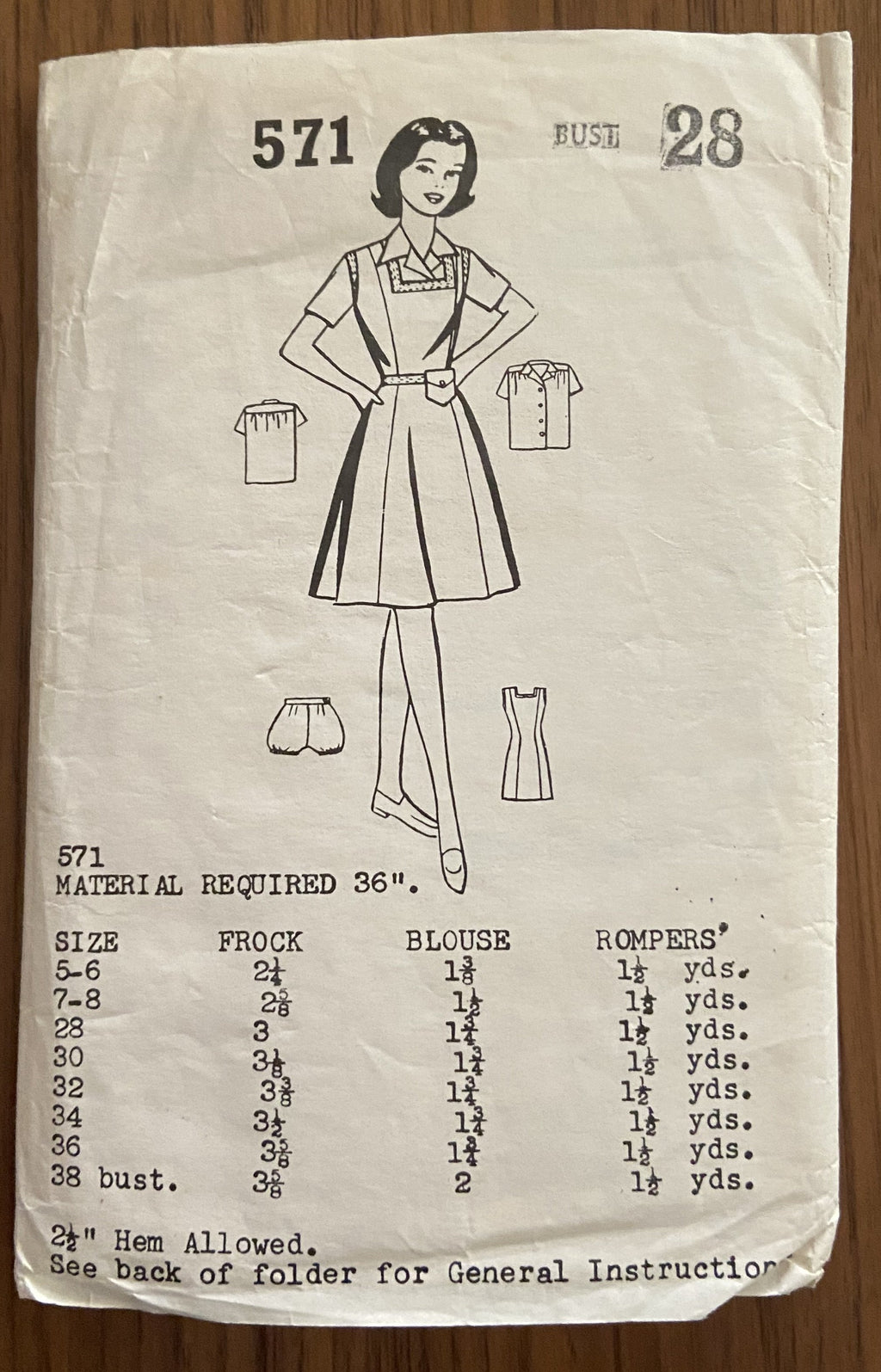 Paulette 571 vintage 1950s school tunic, blouse and rompers sewing pattern