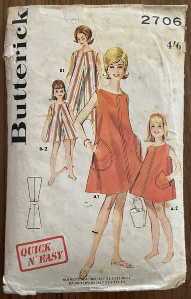 Butterick 2706 vintage 1960s mother and daughter beach dress pattern