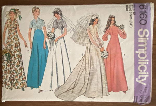 Simplicity 6160 vintage 1970s wedding gown sewing pattern
