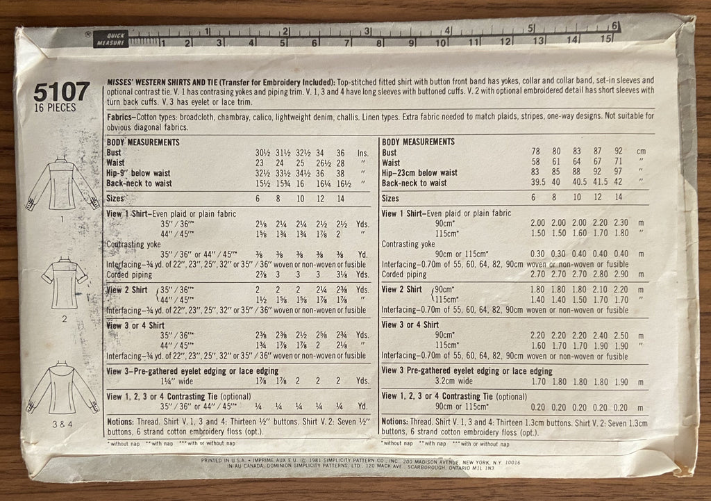 Simplicity 5107 vintage 1980s blouse sewing pattern