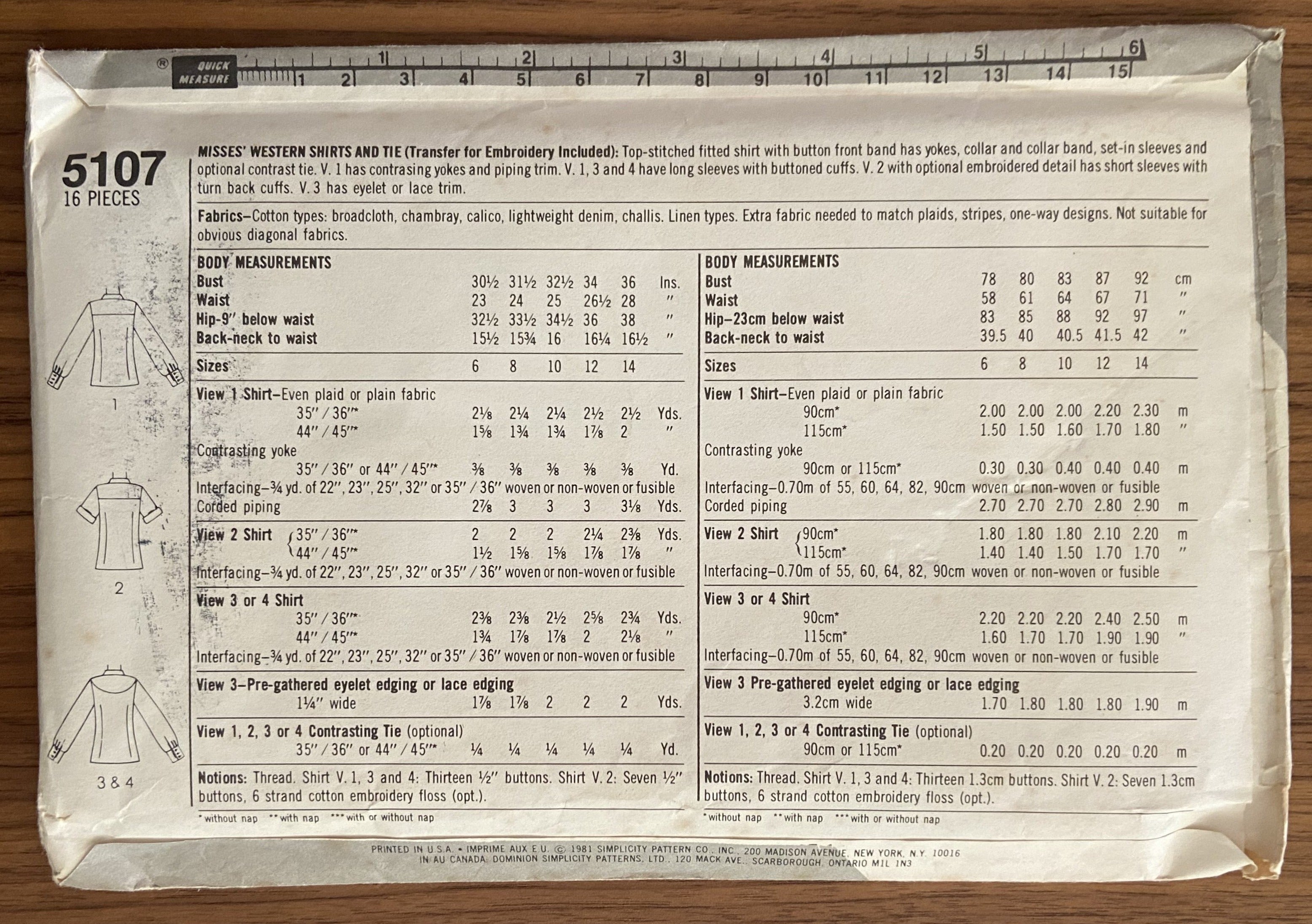 Simplicity 5107 vintage 1980s blouse sewing pattern