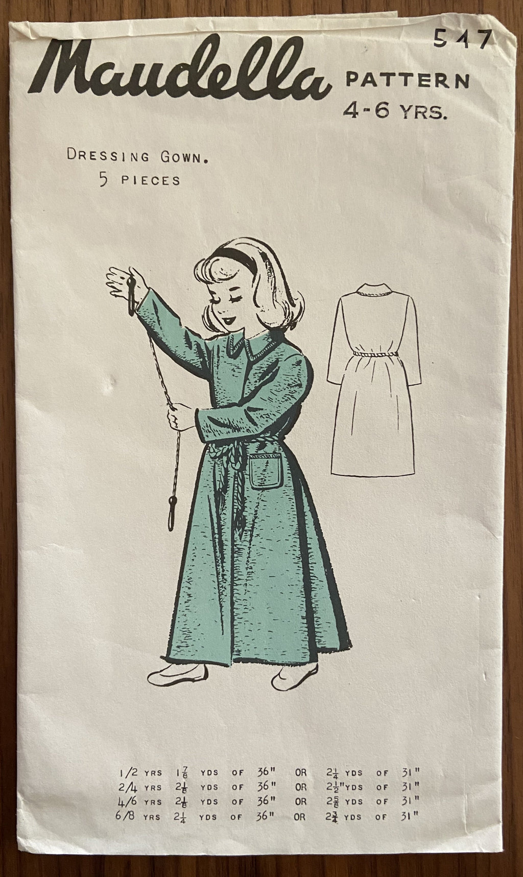 Maudella 547 vintage 1930s or 1940s girl's dressing gown robe sewing pattern